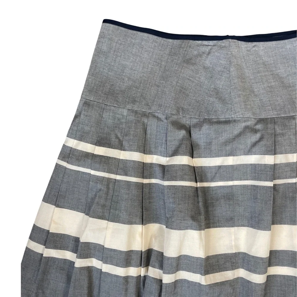 Ann Taylor Gray White Striped Pleated A-Line Skirt Size 4 Cotton Blend 362166